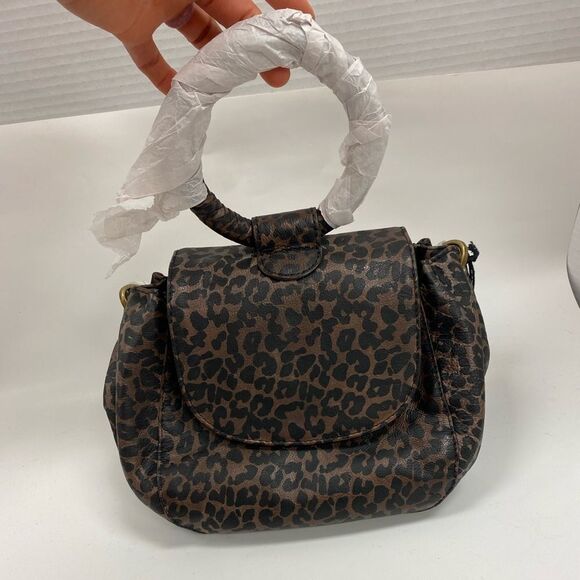 New Frye Maddie Leopard Print O-ring Brown Leather Cross Body Bag - Picture 4 of 12